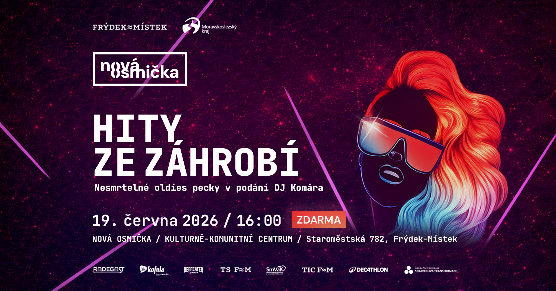 Hity ze Záhrobí - banner akce v kulturním centru Nová Osmička