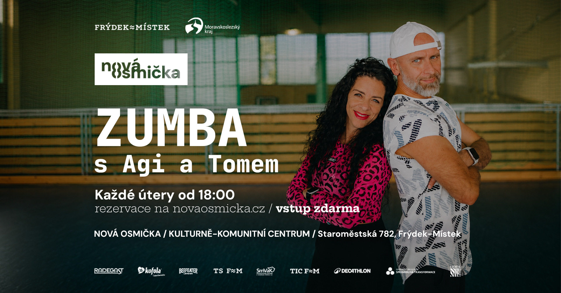 ZUMBA s Agi a Tomem - banner akce v kulturním centru Nová Osmička