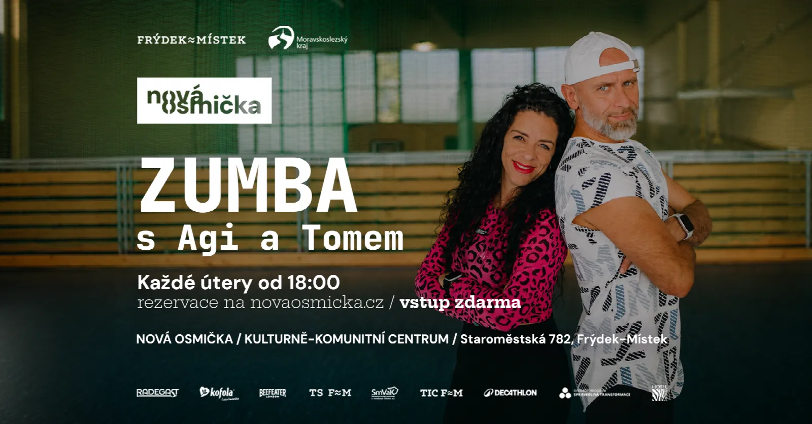 ZUMBA s Agi a Tomem - banner akce v kulturním centru Nová Osmička