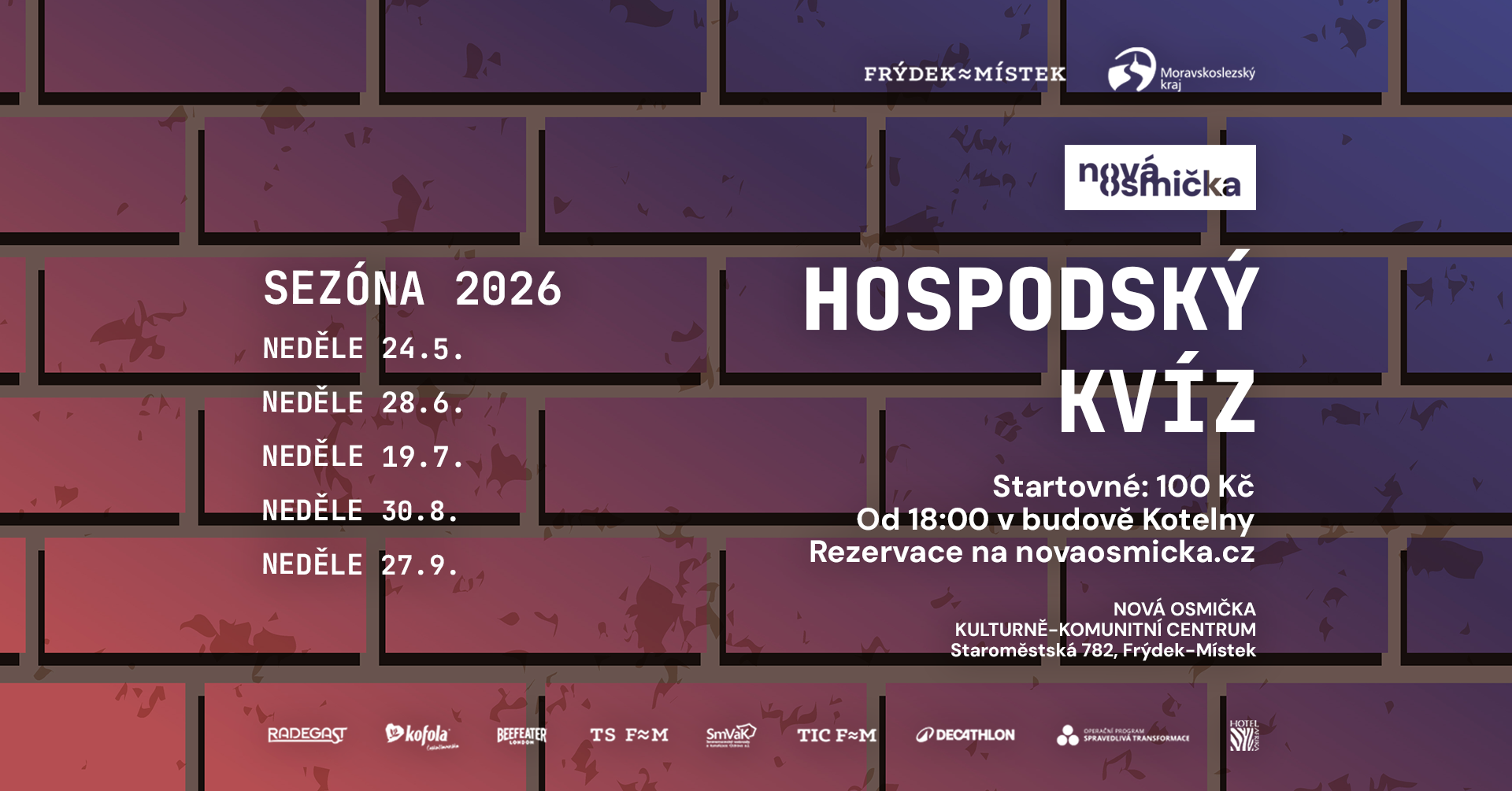 Hospodský Kvíz - banner akce v kulturním centru Nová Osmička