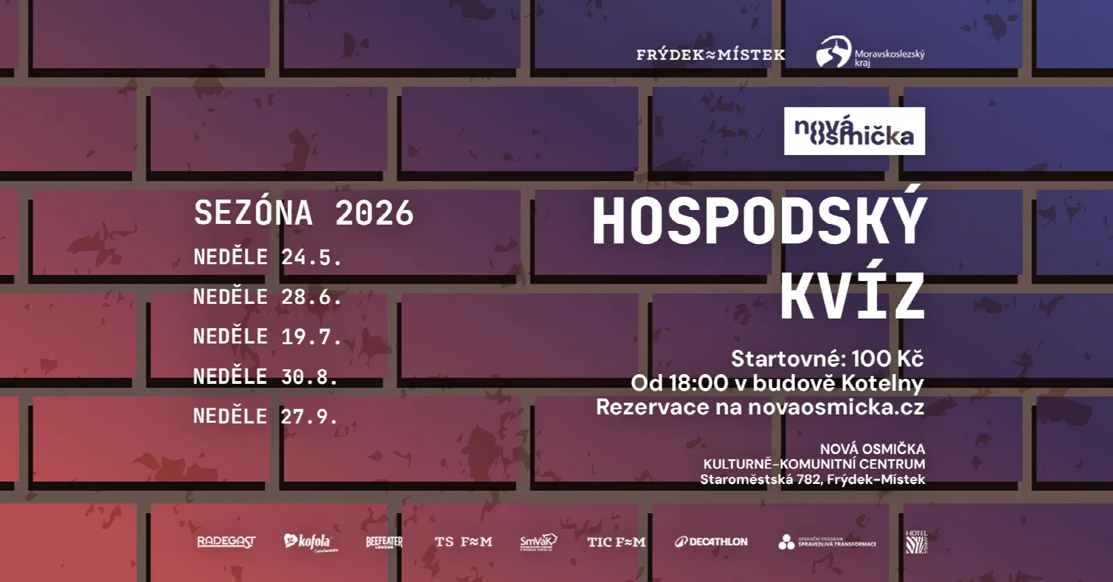 Hospodský Kvíz - banner akce v kulturním centru Nová Osmička