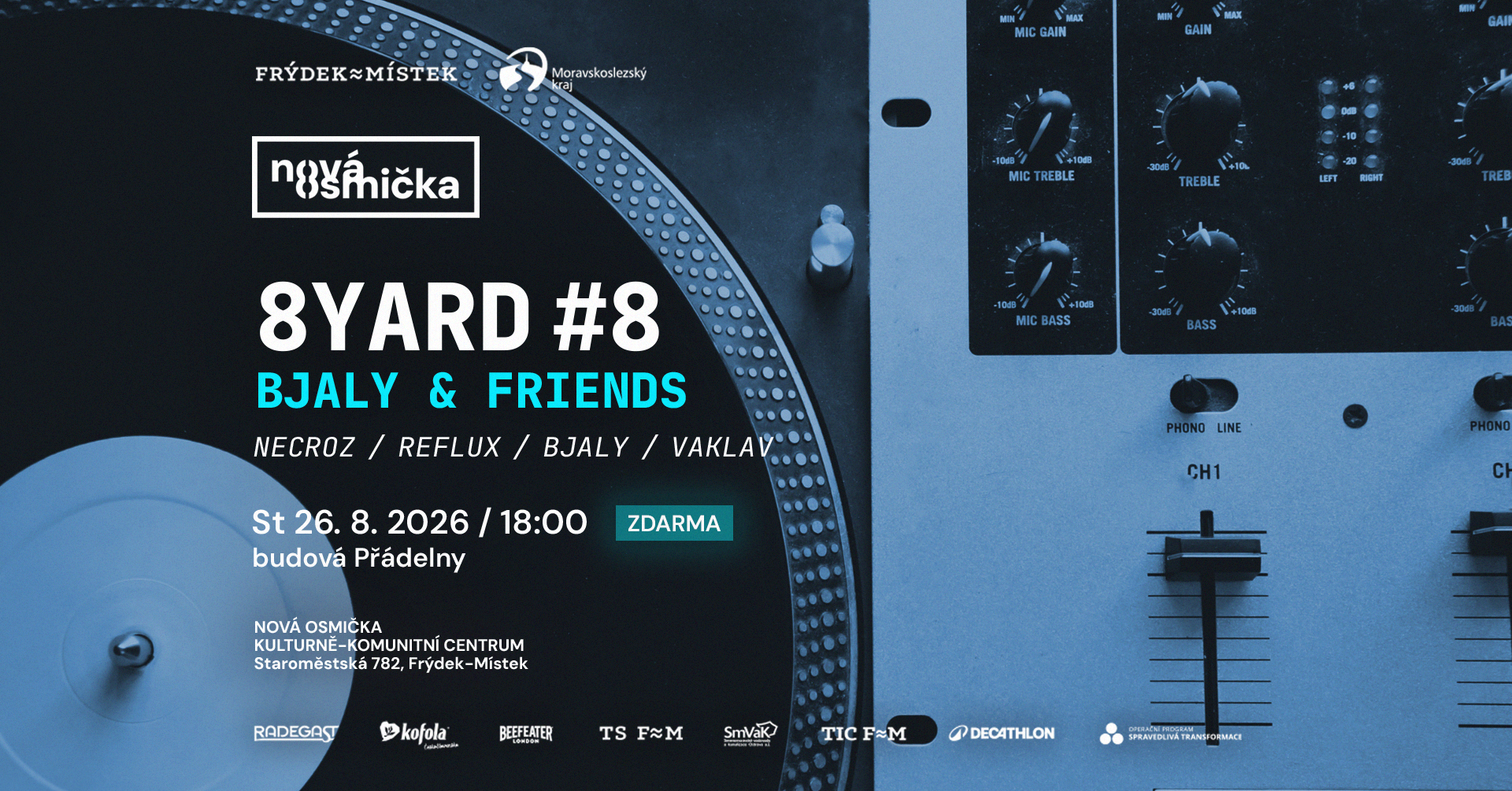 8YARD #8 – Bjaly & Friends (Hip Hop, UKG) - banner akce v kulturním centru Nová Osmička
