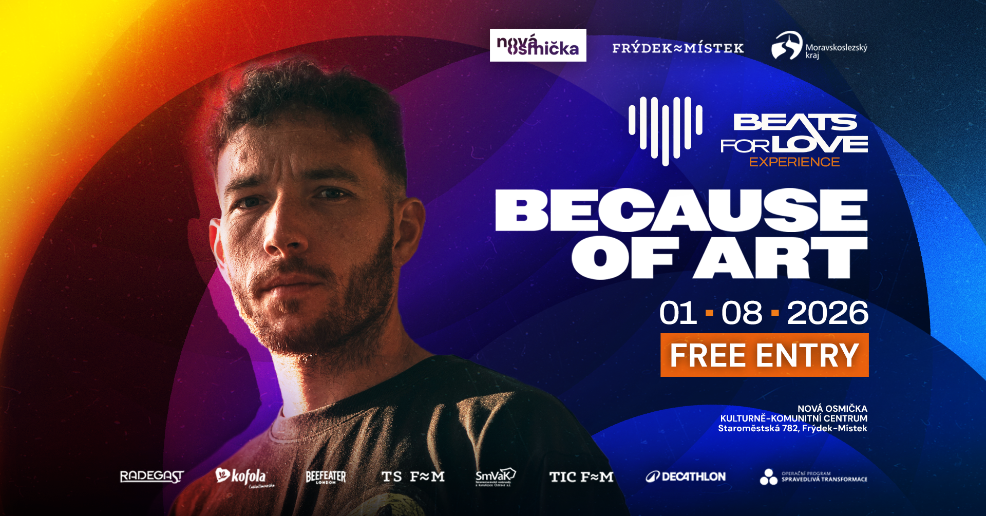 BEATS FOR LOVE: EXPERIENCE ♡ w/ BECAUSE OF ART | VSTUP ZDARMA - banner akce v kulturním centru Nová Osmička