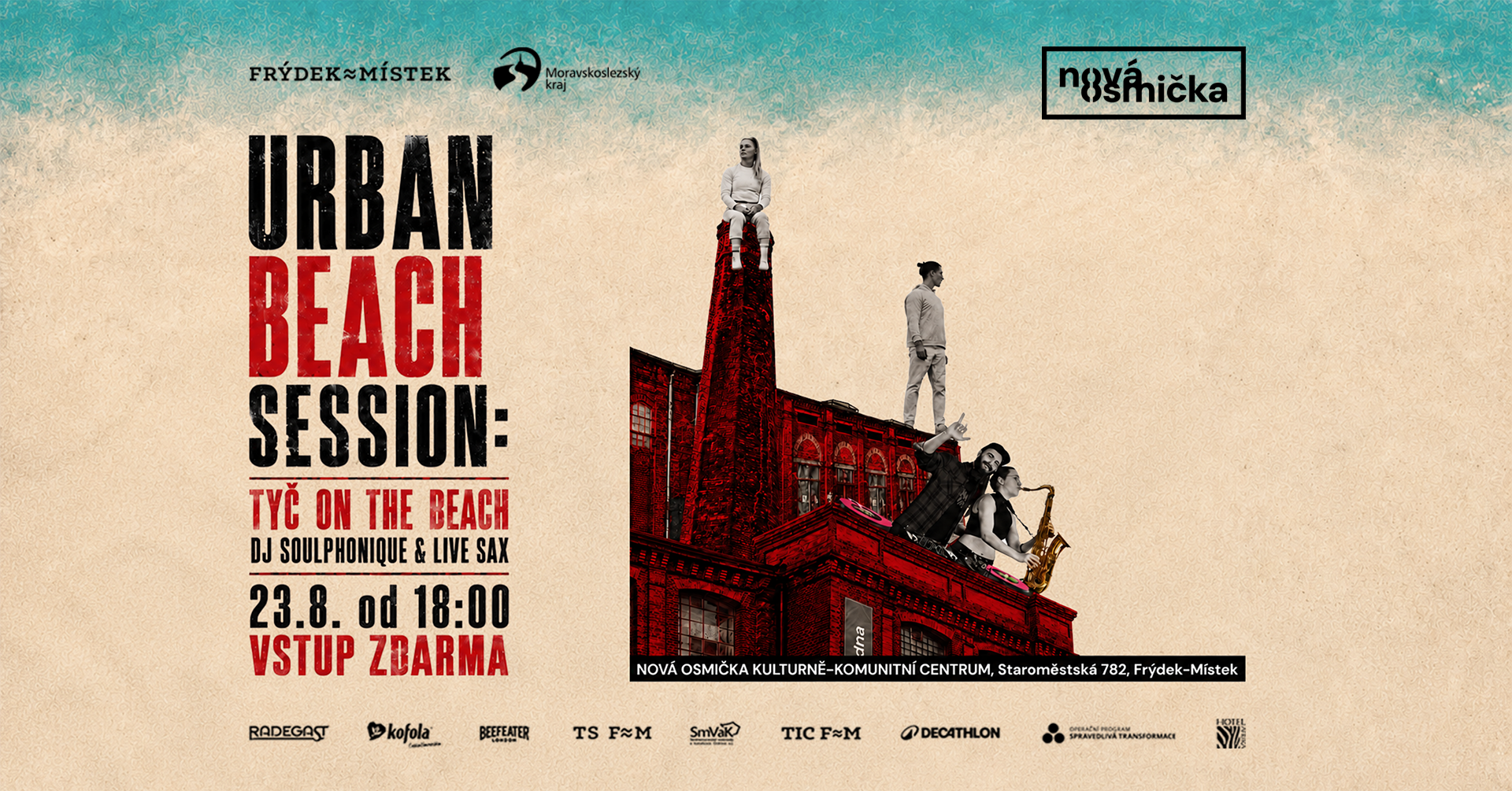 URBAN BEACH SESSION: Tyč on the Beach + DJ Soulphonique & Live Sax - banner akce v kulturním centru Nová Osmička