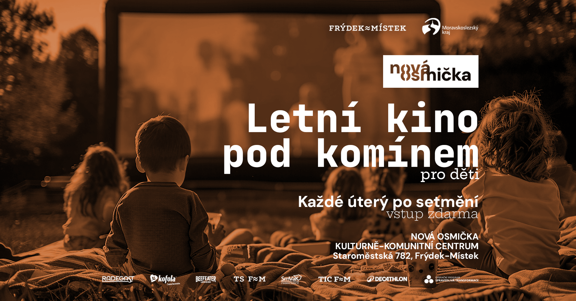 Letní kino pod komínem - pro děti - banner akce v kulturním centru Nová Osmička