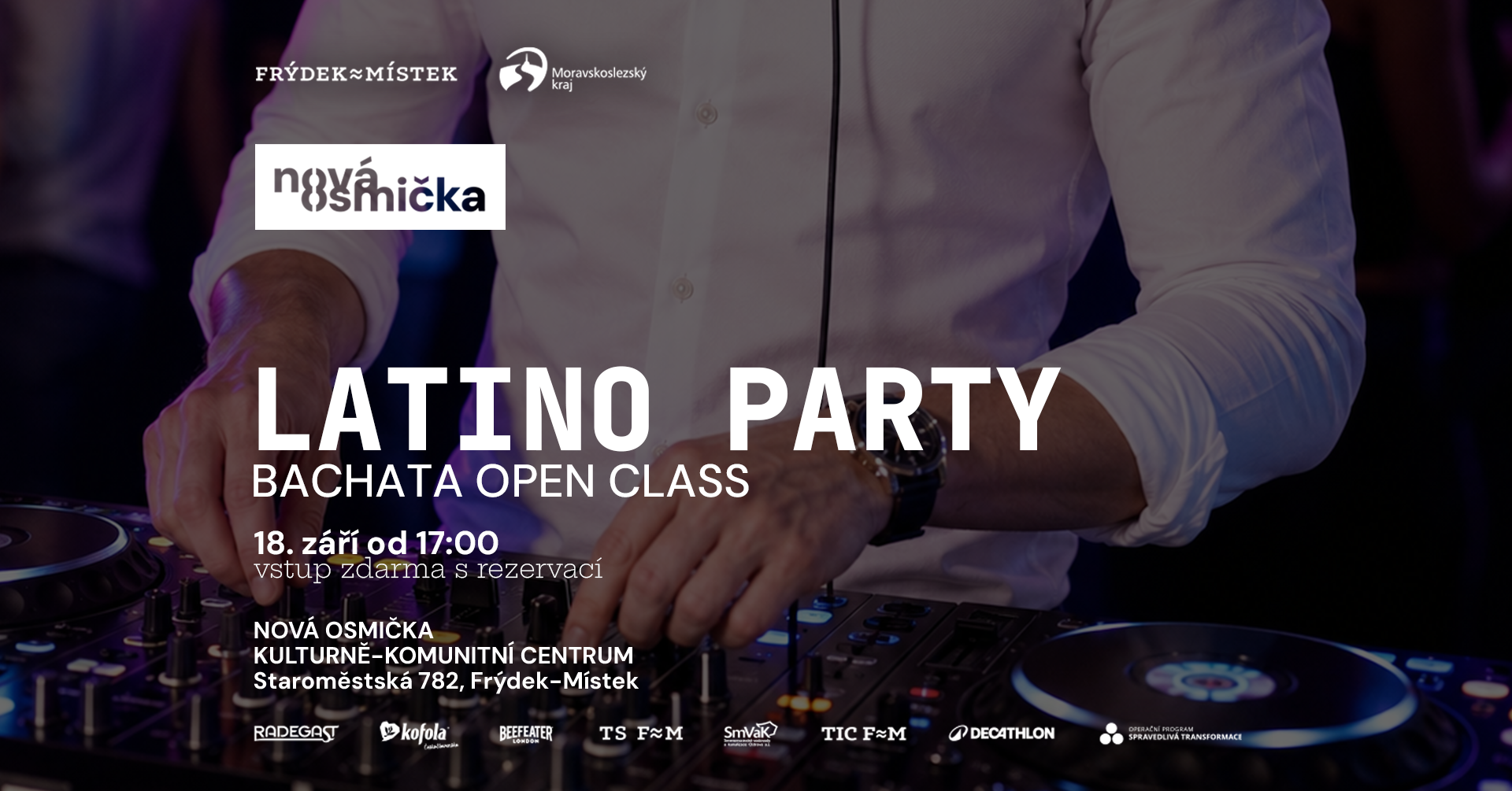 Latino dance party - Bachata open class - banner akce v kulturním centru Nová Osmička