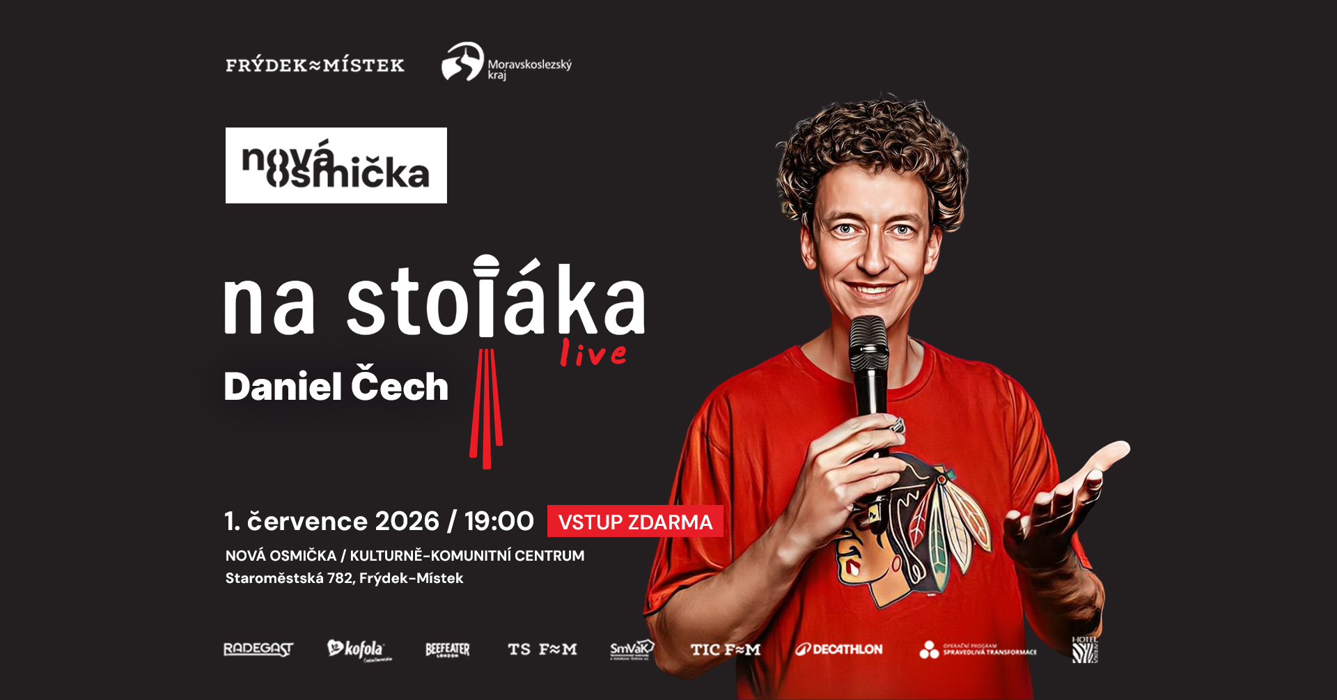 DANIEL ČECH - Na Stojáka! - banner akce v kulturním centru Nová Osmička