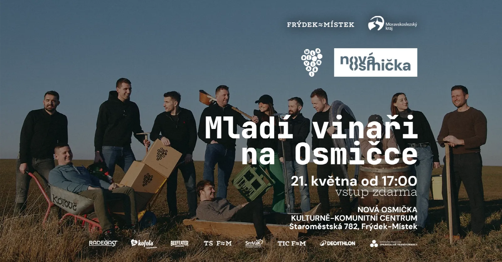 Mladí vinaři na Osmičce - banner akce v kulturním centru Nová Osmička
