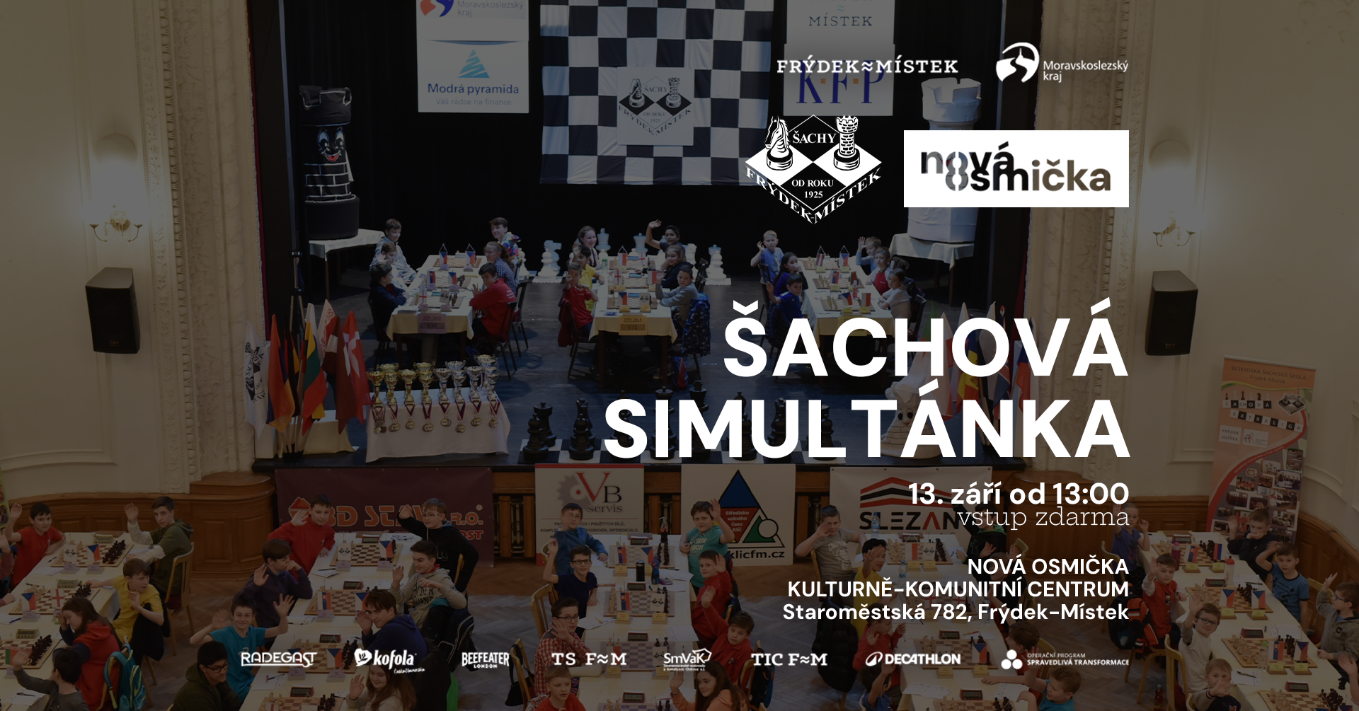 Šachová simultánka s velmistrem Jánem Markošem ♟️ - banner akce v kulturním centru Nová Osmička