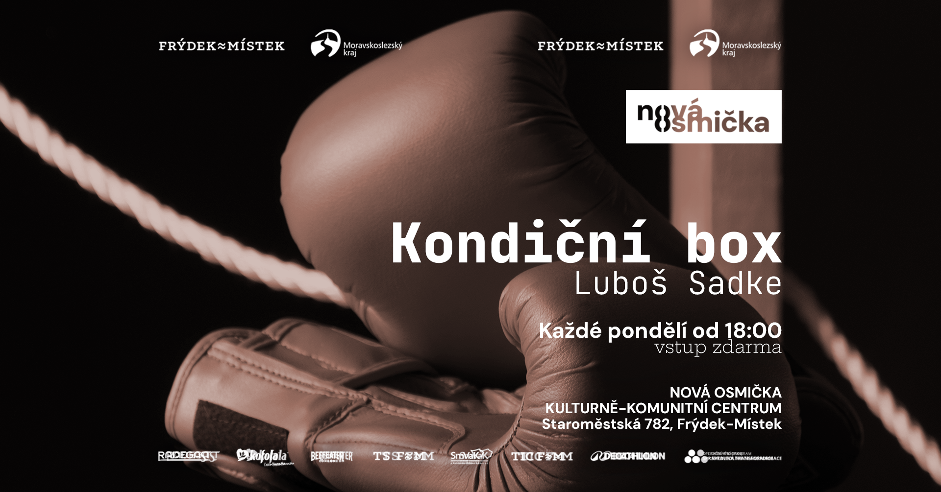 Kondiční box s Lubošem Sadkem - banner akce v kulturním centru Nová Osmička