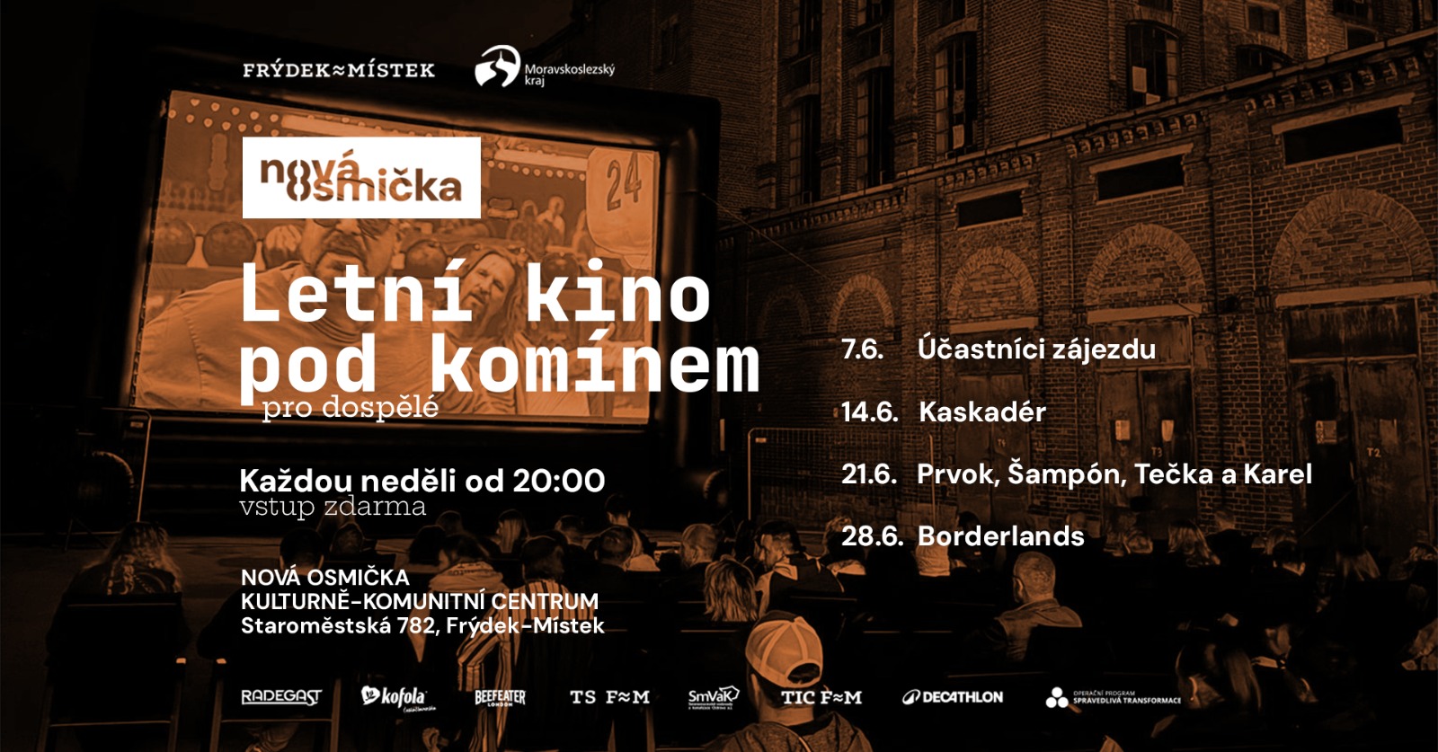 Letní kino pod komínem - pro dospělé: Prvok, Šampón, Tečka a Karel - banner akce