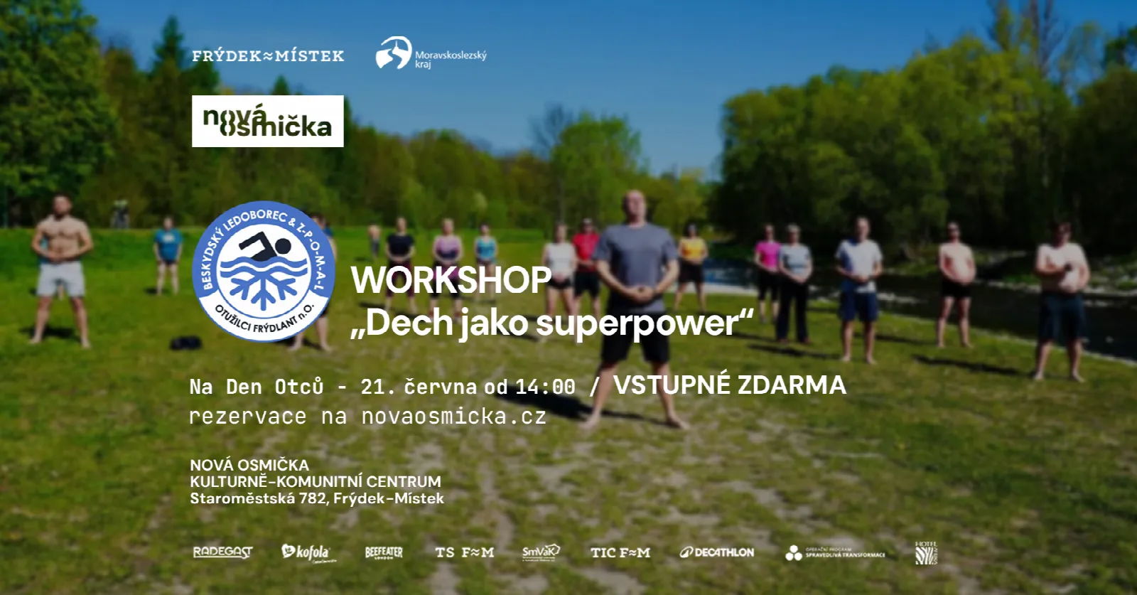 DEN OTCŮ - LEDOBOREC - Workshop „Dech jako superpower“ - banner akce v kulturním centru Nová Osmička