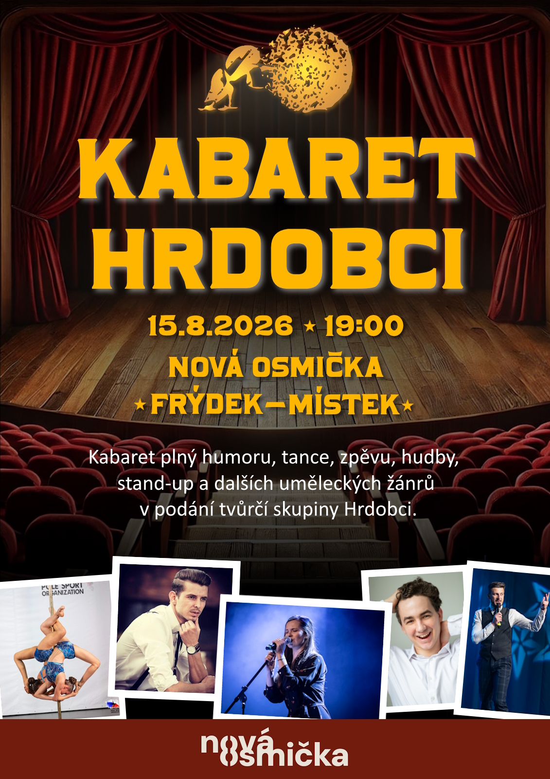 Kabaret Hrdobci znovu! - banner akce v kulturním centru Nová Osmička