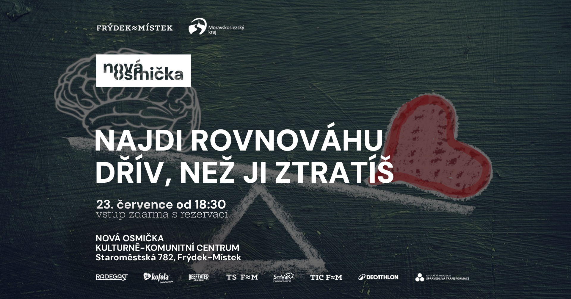 Najdi rovnováhu dřív, než ji ztratíš. - banner akce v kulturním centru Nová Osmička