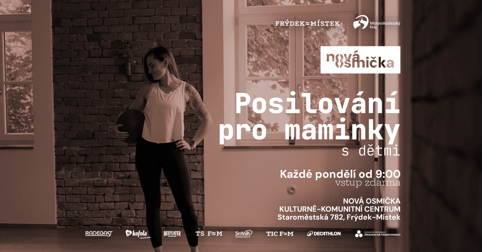 Posilování pro maminky s dětmi - banner akce v kulturním centru Nová Osmička