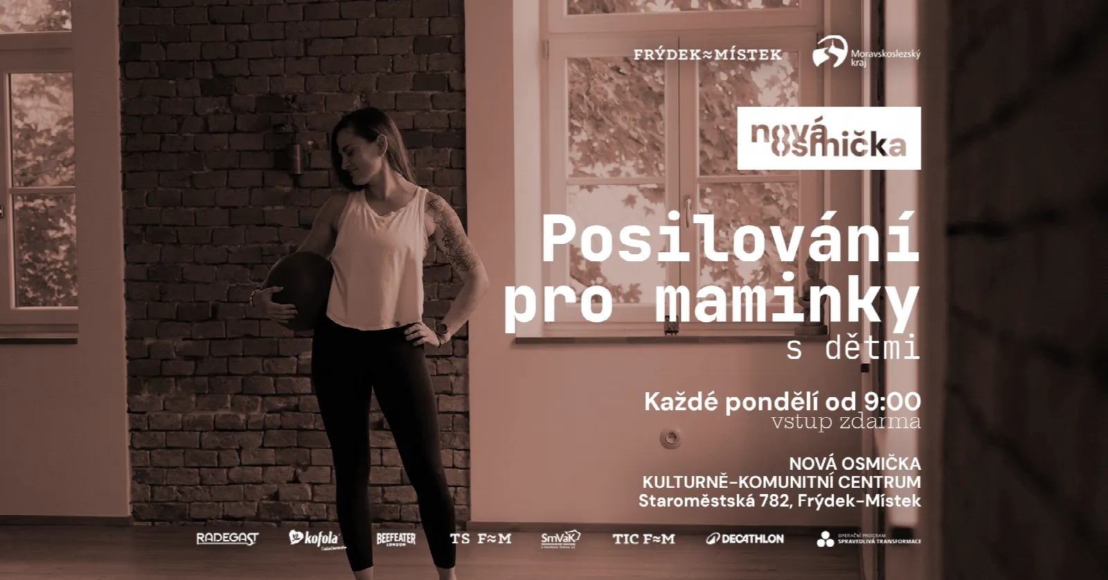 Posilování pro maminky s dětmi - banner akce v kulturním centru Nová Osmička
